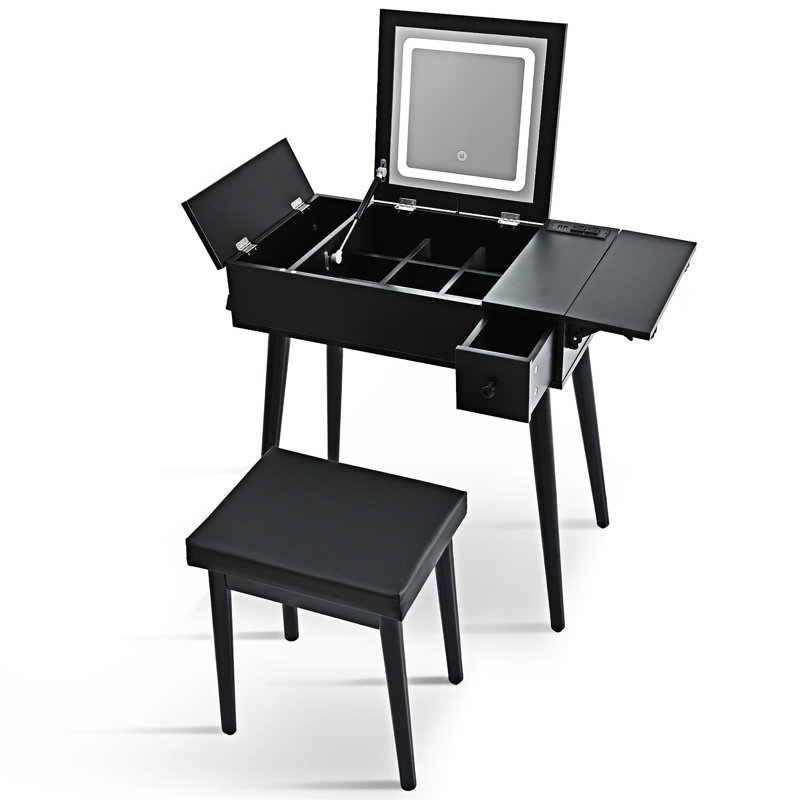 Table de coiffeuse avec miroir à bascule et lumière DEL