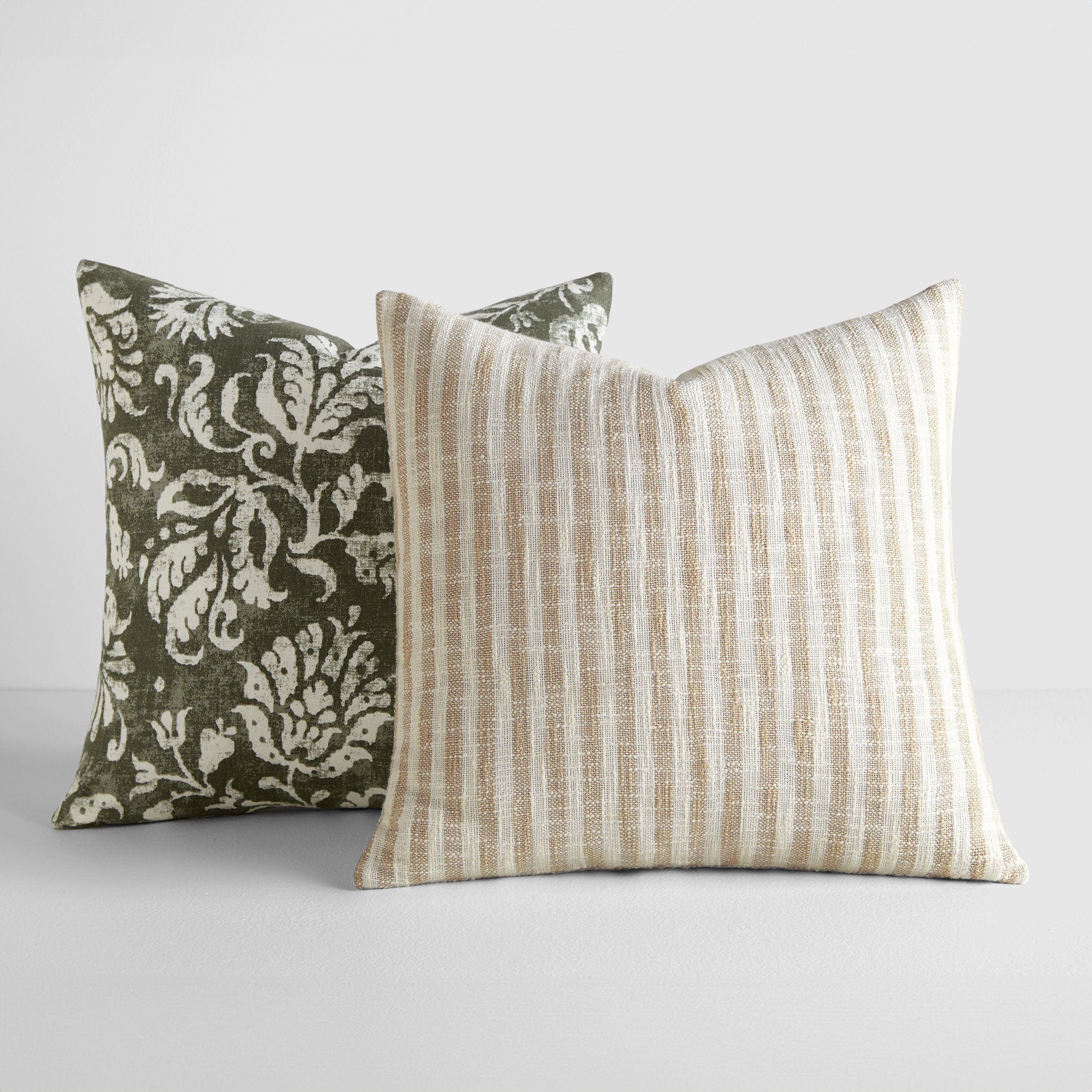 Becky Cameron 2-Pack Yarn-Dyed Patterns Decor Throw Pillows in Yarn-Dyed Bengal Stripe / Distressed Floral & Reviews | Wayfair