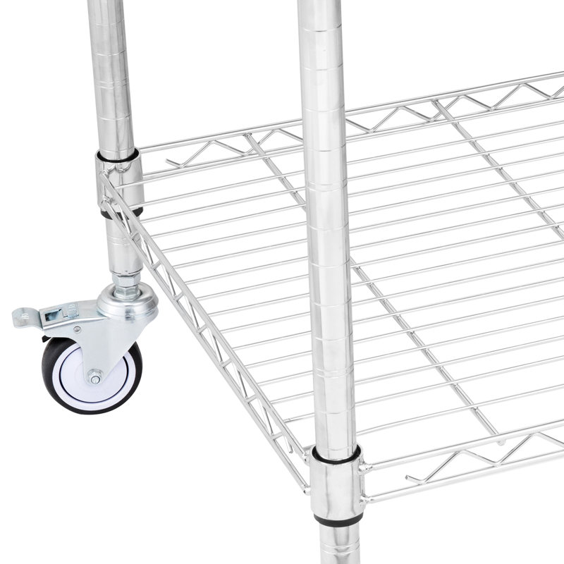 Chariot utilitaire 3, 470 lb, 24 po x 20 po x 36,6 po, 6 crochets, roulettes, surface en acier inoxydable, tablettes réglables, 3 pouces à hauteur réglable silencieuse