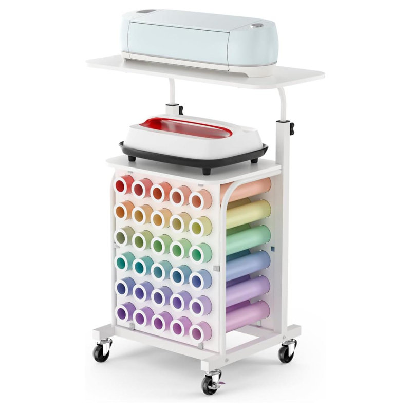 Rolling Craft Cart With Vinyl Roll Holder And Adjustable Table Height, Craft Organizers And Storage Table Compatible