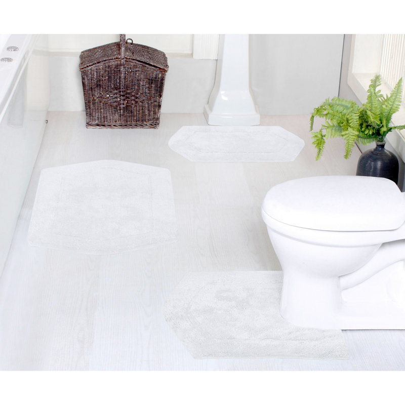 Morissette 100% Cotton Bath Rug, Non-Slip, Quicky Dry, Machine Washable, Absorbent - 3 Piece Set, White
