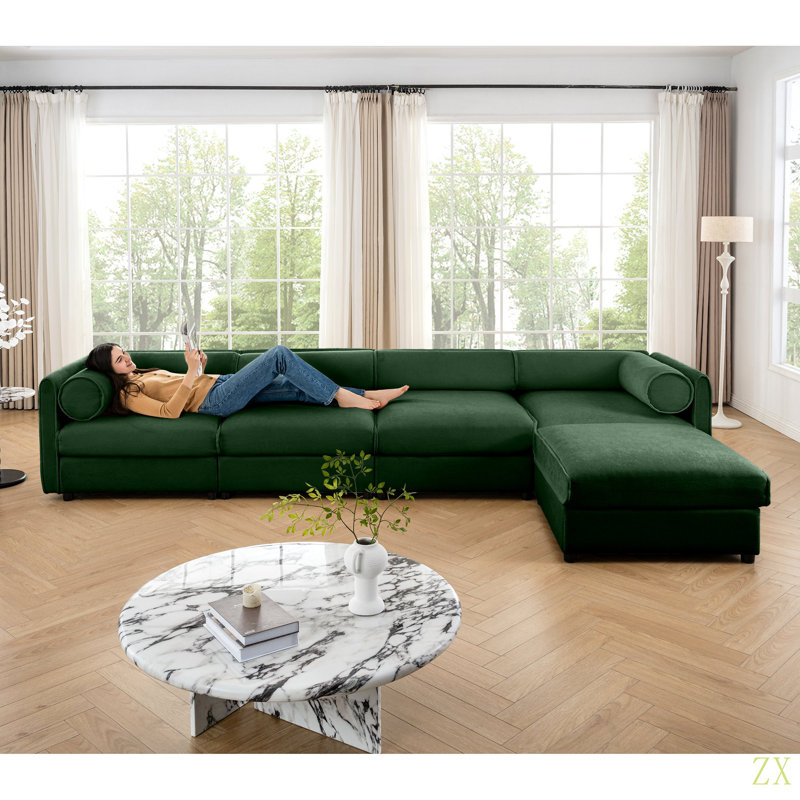 Canapé modulaire modulaire avec rangement, dossier cylindrique et accoudoirs, siège profond, confortable et durable pour le salon, canapé en L à 4 places