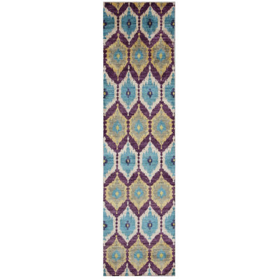Runner Geometric Hand Knotted Area Rug