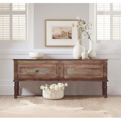 Marianna Rustic Solid Mango Wood Storage Trunk Bench with Distressed Finish – 65” Entryway Chest with Lift-Top Storage 
