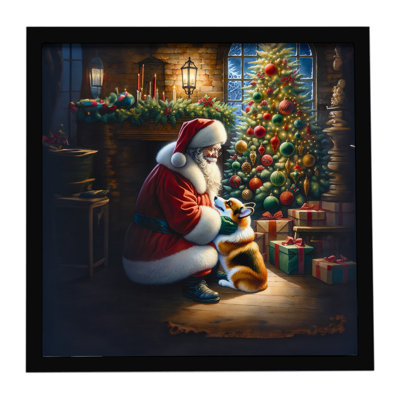 Corgi and Santa Claus, reproduction d'art encadrée