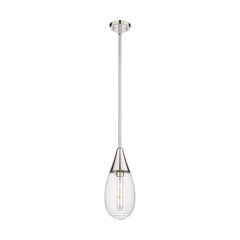 Luminaire suspendu sur tige 6 lumières Malone, Rayé transparent, Nickel poli