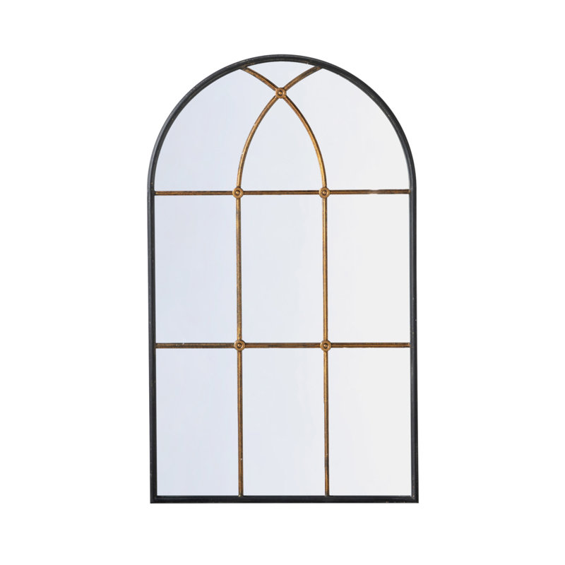 28.3X47" Arched Wall Mirror With Black And Gold Windowpane Design, 47" x 28.3"