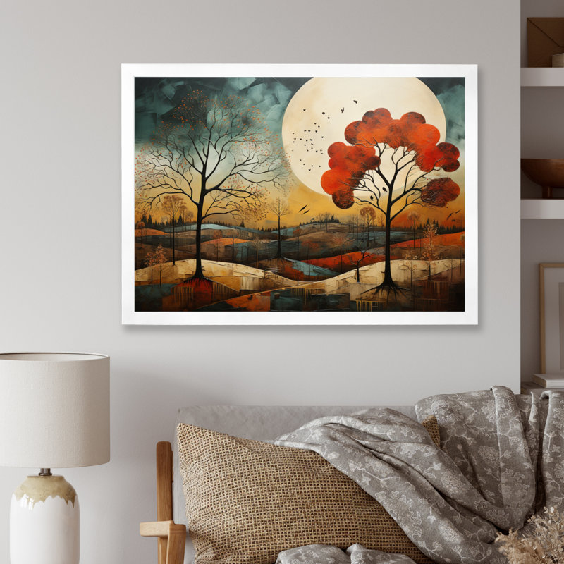 «Orange Teal Native American Essence I», reproduction d'art sur toile, H 34 po x l 44 po x P 1,5 po, Cadre simple blanc
