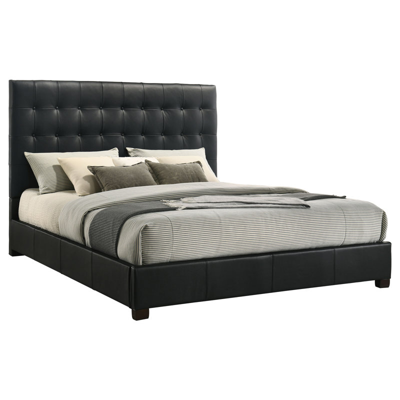 Lit plateforme en cuir véritable Joseph, Noir, Très grand lit