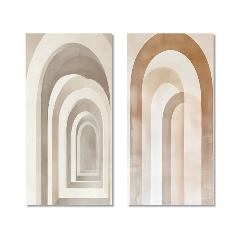 Calm Arched Layers - Beige abstrait, art mural en métal 2 pièces, H 40 po x l 40 po