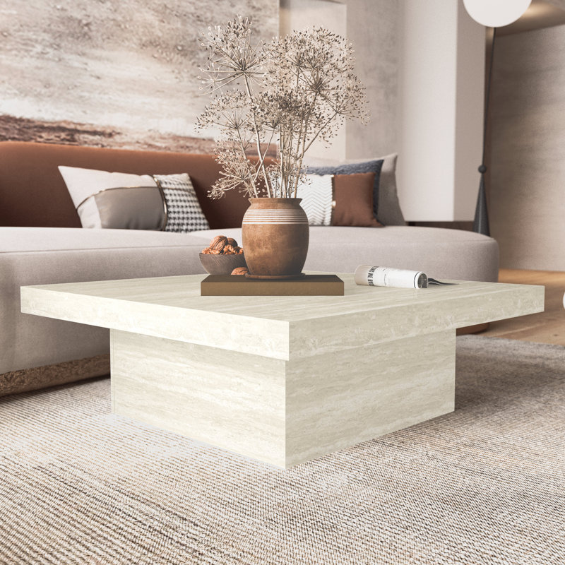 Caomhan Block Coffee Table, Travertine, 12.2" H x 35.4" L x 35.4" W