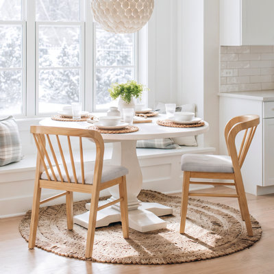 Mid-Century Modern Rubberwood Dining Chair with Upholstered Seat