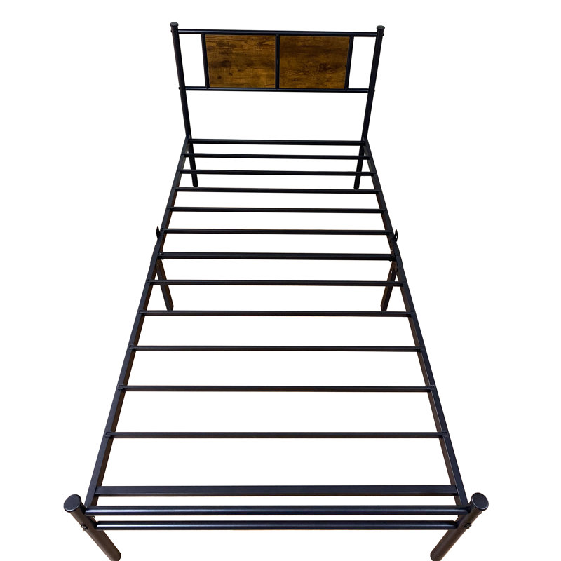 Structure de lit simple avec tête et pied de lit en bois, support de lattes en métal robuste pour plateforme de lit simple, aucun sommier requis, assemblage facile