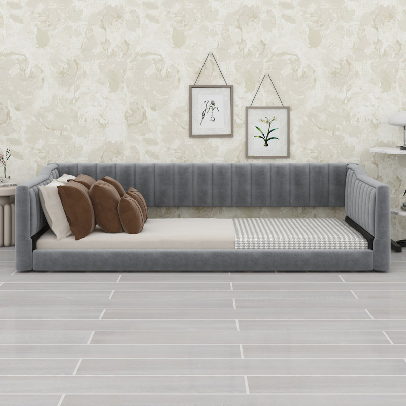 Lit de jour avec poche de rangement latérale pour les chambres d'amis, Très grand simple, Gris
