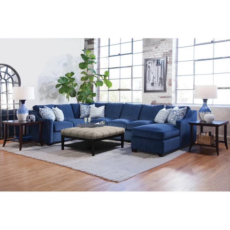 Hammond Square Ottoman, Brass Finish, Basic Navy; 0317-61