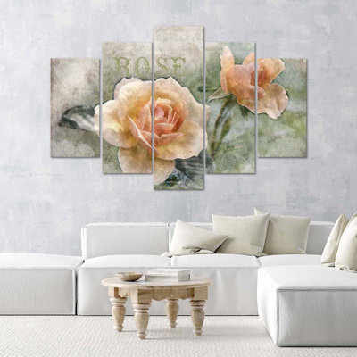 Tea Rose Flowers - 5 Piece Wrapped Canvas Print