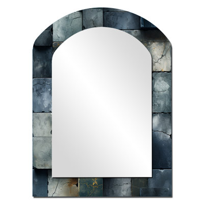 Pratik Architectural Concrete Wall Illusion - Brick Arch Wall Mirror, Modern Asymmetrical Decorative Mirror, Printed Metal Art