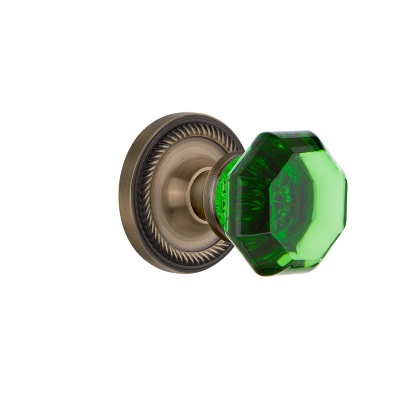 Rosette en corde avec poignée de porte émeraude Waldorf, Laiton antique, 2 3/8 po