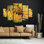 Ensemble de 5 panneaux muraux - Marcia Baldwin «Sunflower septembre», art mural sur toile pour le salon, la chambre à coucher ou le bureau 