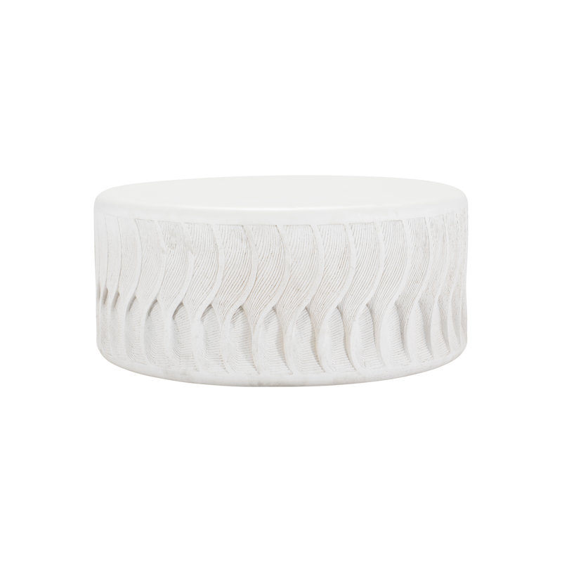 Coquille 38" White Stonecast Round Coffee Table with Scalloped Edges