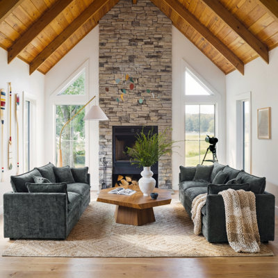 Eastampton 5-Person Modern Minimalist Deep Seat Chenille Upholstered Living Room Set with 3-Seater Sofa and Matching Loveseat