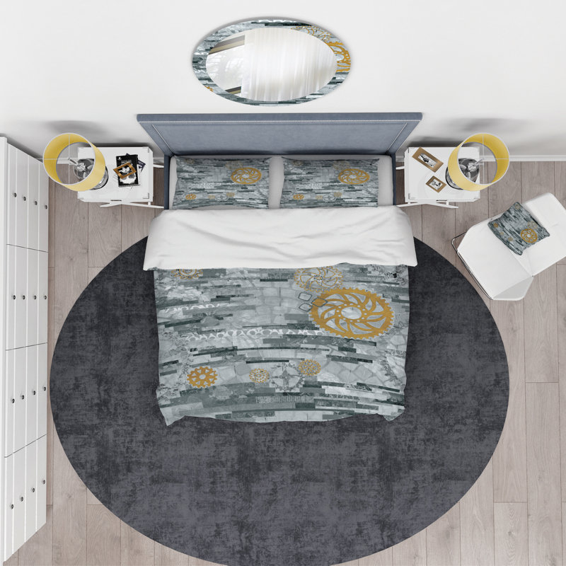 Modern Gold Timetable II - Ensemble de housse de couette Glam - Microfibre de polyester