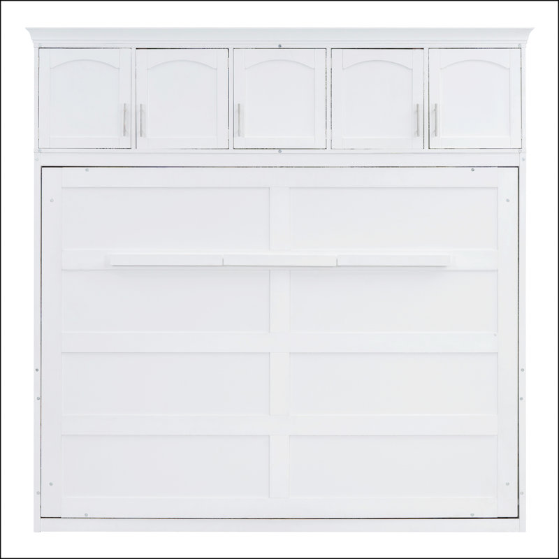 Lit escamotable double pleine grandeur avec armoires supérieures, Blanc