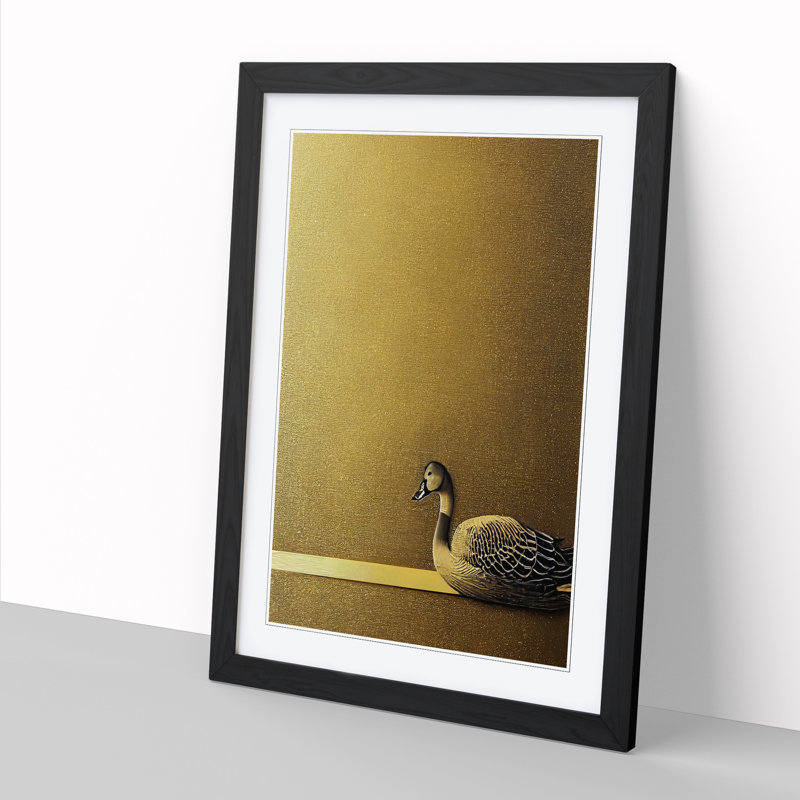 Goose Painting Gold - Picture Frame Print, Black, 64cm H x 46cm W x 2cm D