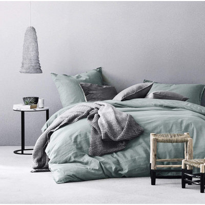 Ensemble de housse de couette en coton de couleur unie Stonewashed
