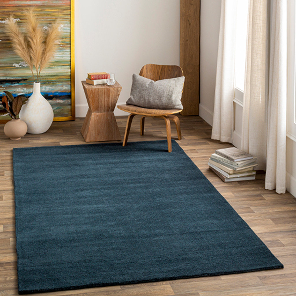 Crowe Dark Blue Hand-Woven Wool Rug, Rectangle 8' x 11'