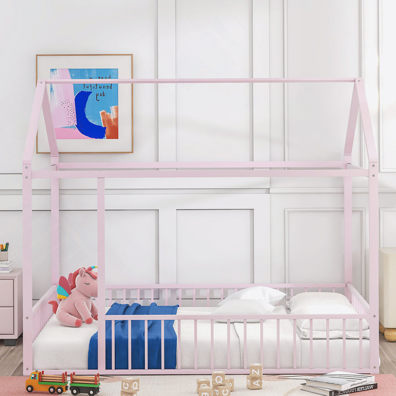 Structure de lit en métal avec clôture, idéale pour les enfants, les adolescents, les filles et les garçons pour profiter d'un espace de sommeil et de jeu sécuritaire et amusant