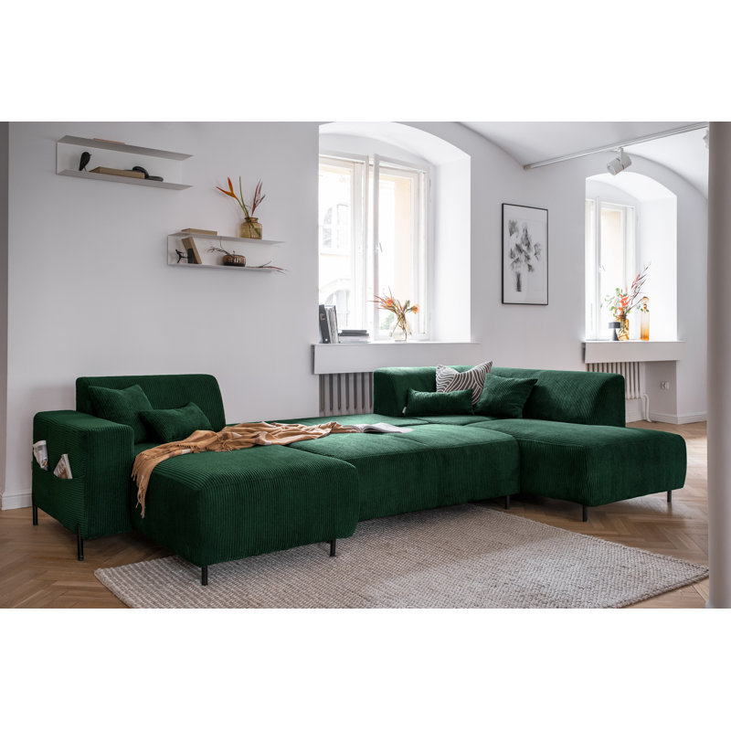 Cuddly Mia Corner Sofa Bed U-Form, Right facing, Bottle Green