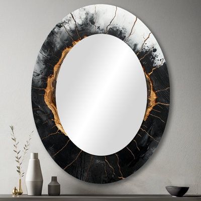 Mystery Of A Dark Onyx Wood Slice I - Miroir décoratif ovale sur métal