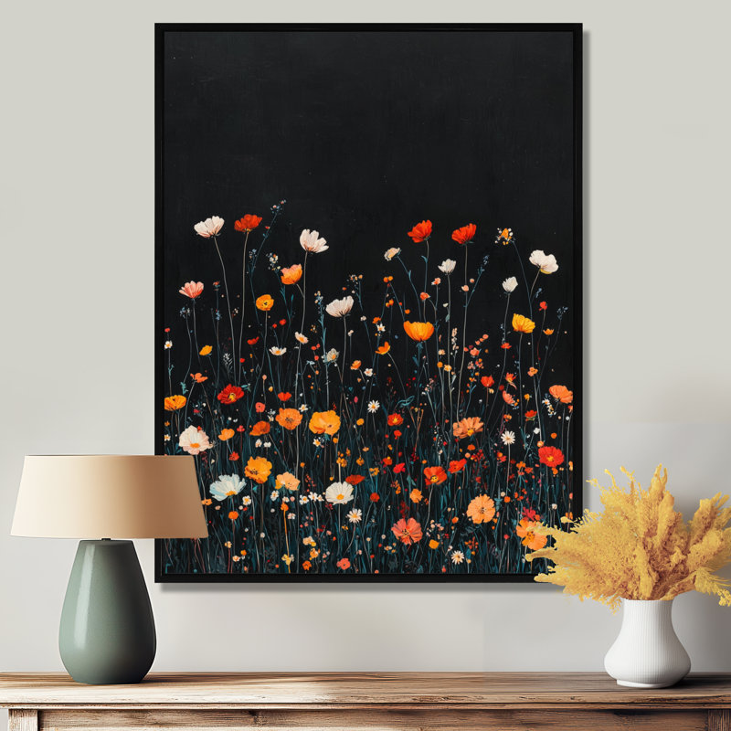 Mouton - Floral Canvas Art Print, Black, Floater Framed Print, 20" H x 12" W