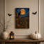 «Black Cat In Pumpkin Patch Under Full Moon Halloween», art mural sur toile-1682895190