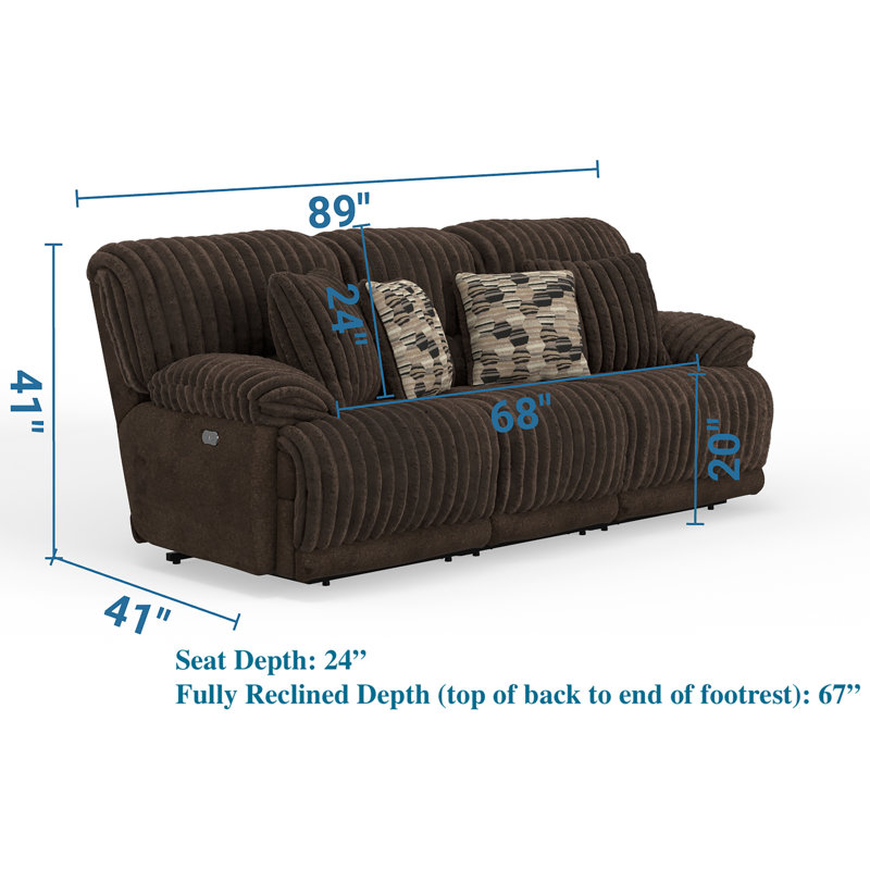 Jahlil Upholstered 89'' Reclining Sofa, Power - Push Button