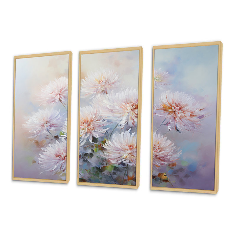 «Rose and Purple Chrysanthemums Bloom I», ensemble de reproductions d'art mural, Cadre naturel flottant
