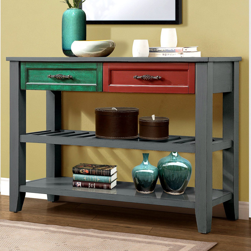 Kinzee Mid-Century Console Table with 2 Drawers & Shelves - 42" Solid Wood & MDF Buffet Sideboard for Living Room, Entryway, or Dining Room