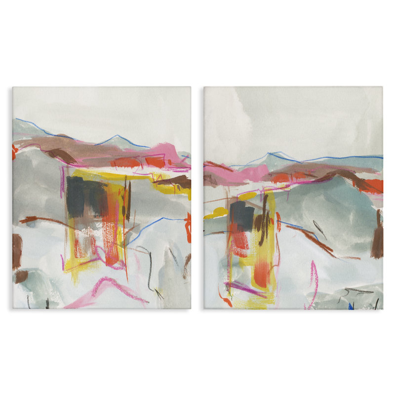 «Restless Soft Mountain Abstract», ensemble de 2 toiles murales par Melissa Wang, H 30 po x l 24 po