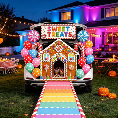 Ensemble de décorations de coffre de voiture pour l'Halloween, bonbons sur le thème, banderole et ballons, fournitures pour décorer le coffre de votre voiture.