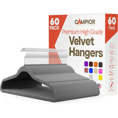Gray Velvet Hangers 60 Pack – 360° Swivel Hook, Non-Slip and Space Saving Hangers, Heavy-Duty 11 lbs Weight Capacity - Smooth Velvet Finish for Crease-Free Clothes and Effortless Closet Organization