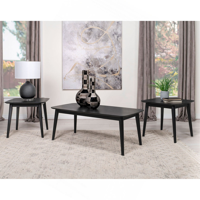 3 Piece Rectangular Coffee Table Set, Black