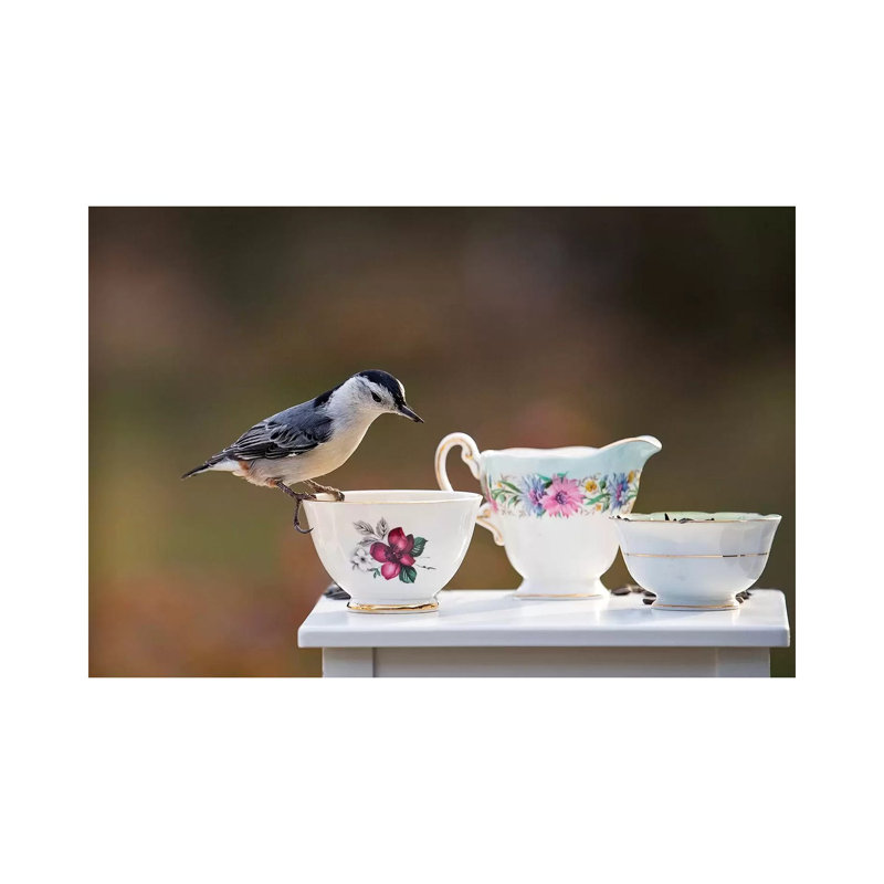 Nuthatch And Tea Set by Karen Burke - Wrapped Canvas Print, 66.04cm H x 101.6cm W x 1.905cm D