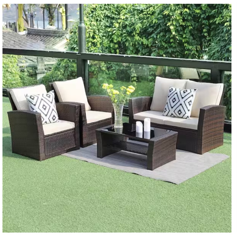 Ensemble de meubles de patio 4 pièces en osier de rotin PE