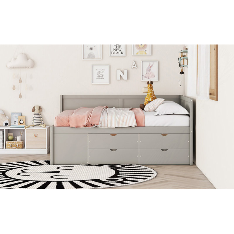 Lit de jour avec tiroirs et tablettes, Gris, Complet/Double