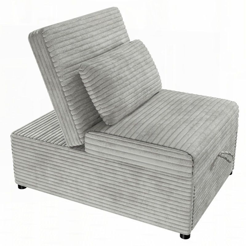 Chaise convertible en velours côtelé sans accoudoirs avec coussin, Velours cendré cendré