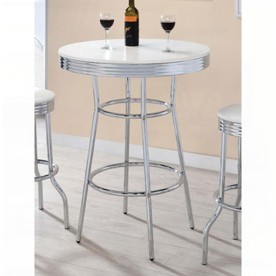 Table de bar ronde blanc brillant et chrome