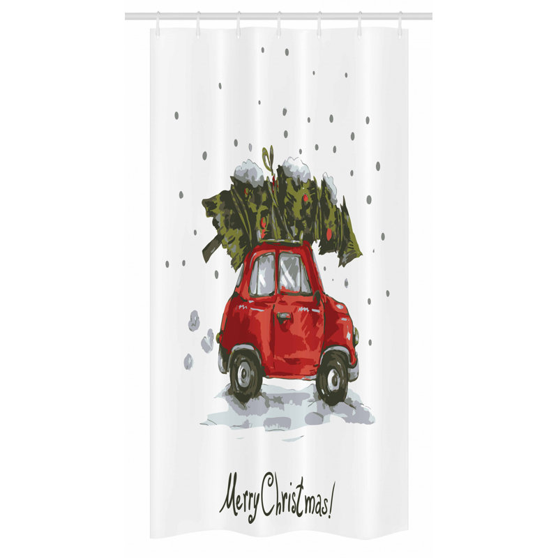 Christmas Car with Tree Print Fabric Shower Curtain