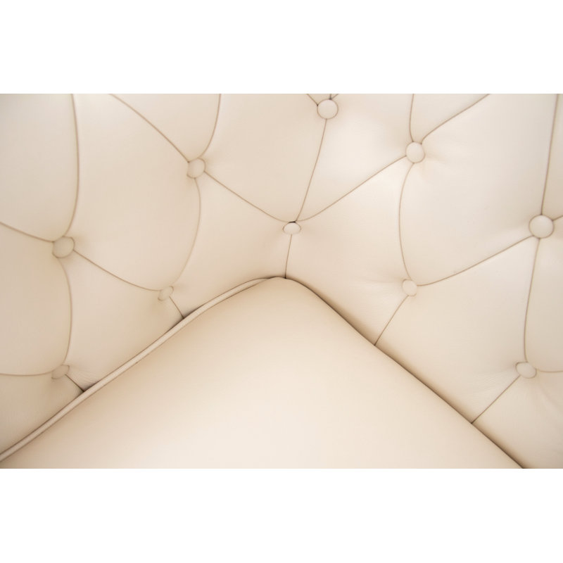 Audiel 94.5"Handcrafted Top Grain Cow Genuine Leather Chesterfield Sofa, Beige Genuine Leather