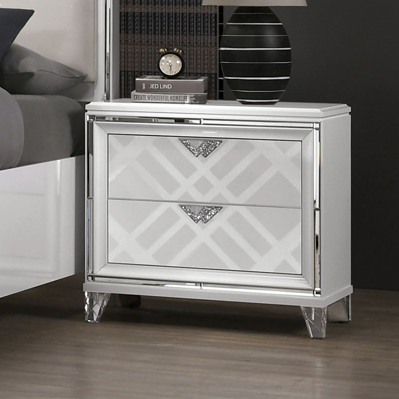 Table de chevet 2 tiroirs Waldrup, Blanc